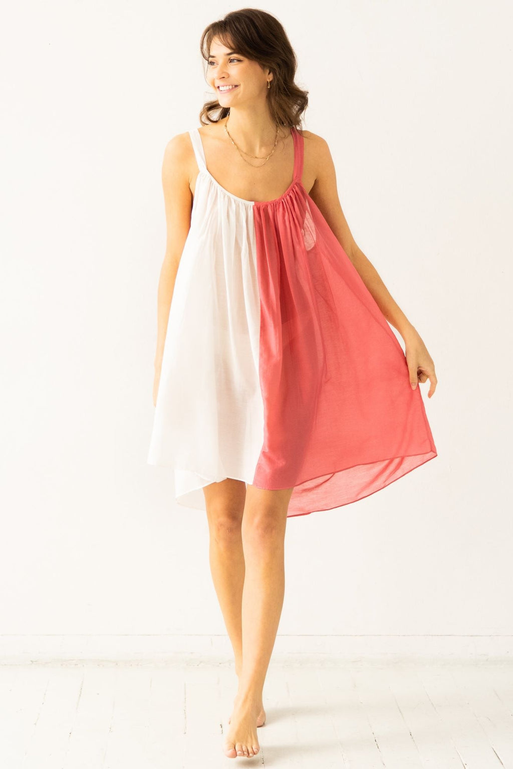 Sheer Tie Strap Babydoll in Silk Cotton Blend