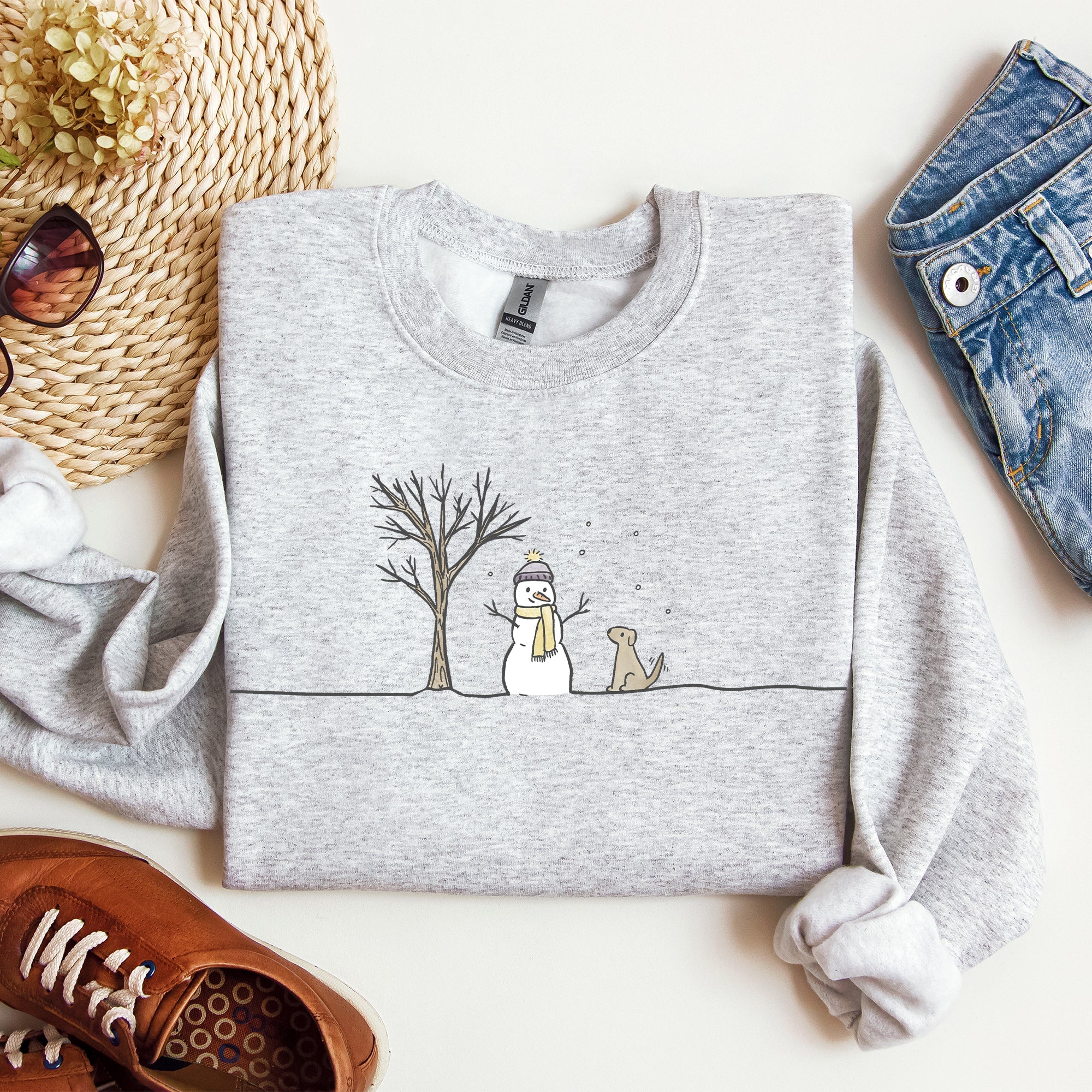 Snowman, Dog, Christmas, Winter, Santa, Xmas, Snow Graphic For Winter Holidays Sweatshirt