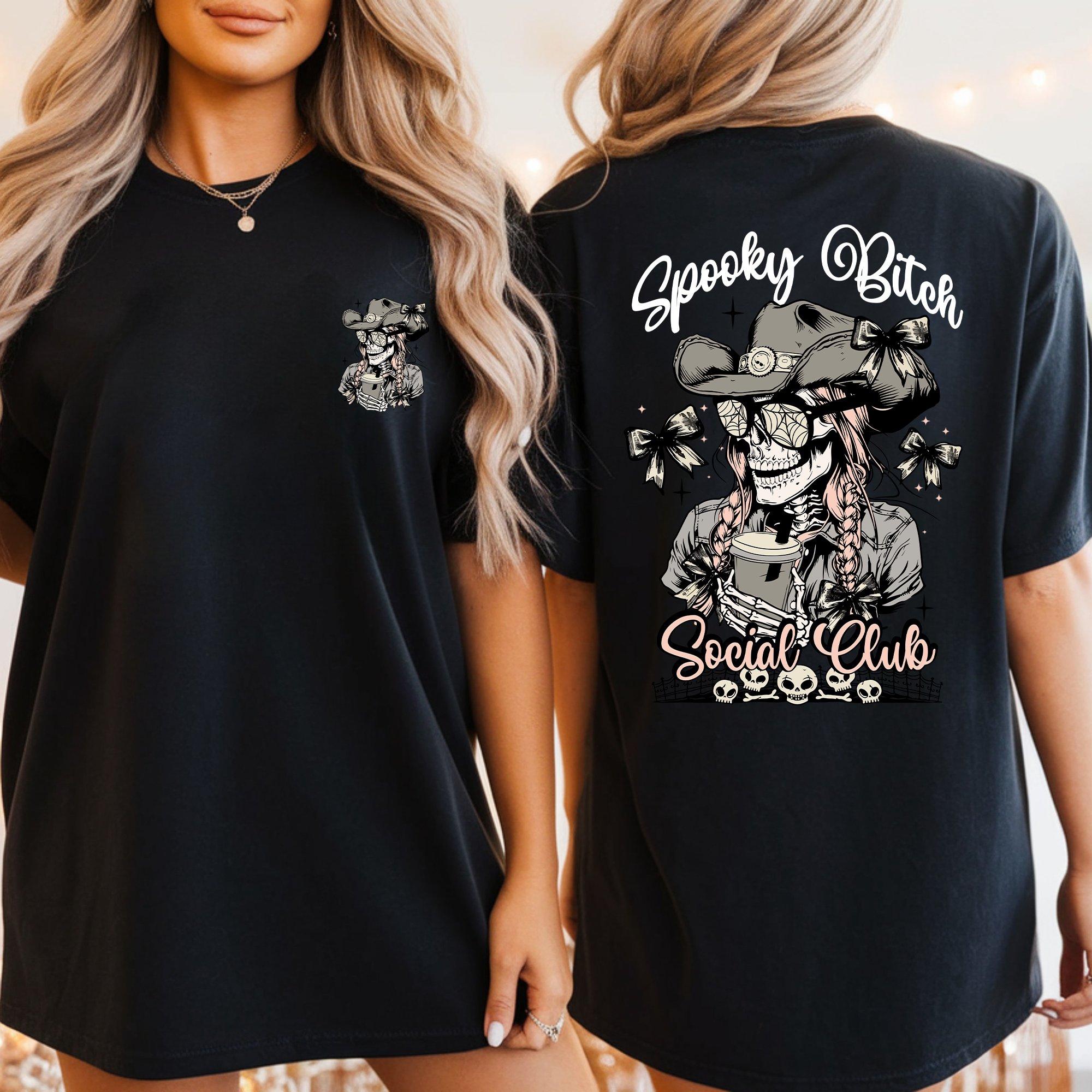 Spooky Bitch Social Club Skeleton Coquette Halloween Nightmare Limited Edition Graphic Tee
