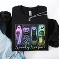 Spooky Season Graphic Sweatshirt With Retro Halloween Pastel Ghost Design And Faux Denim Accent