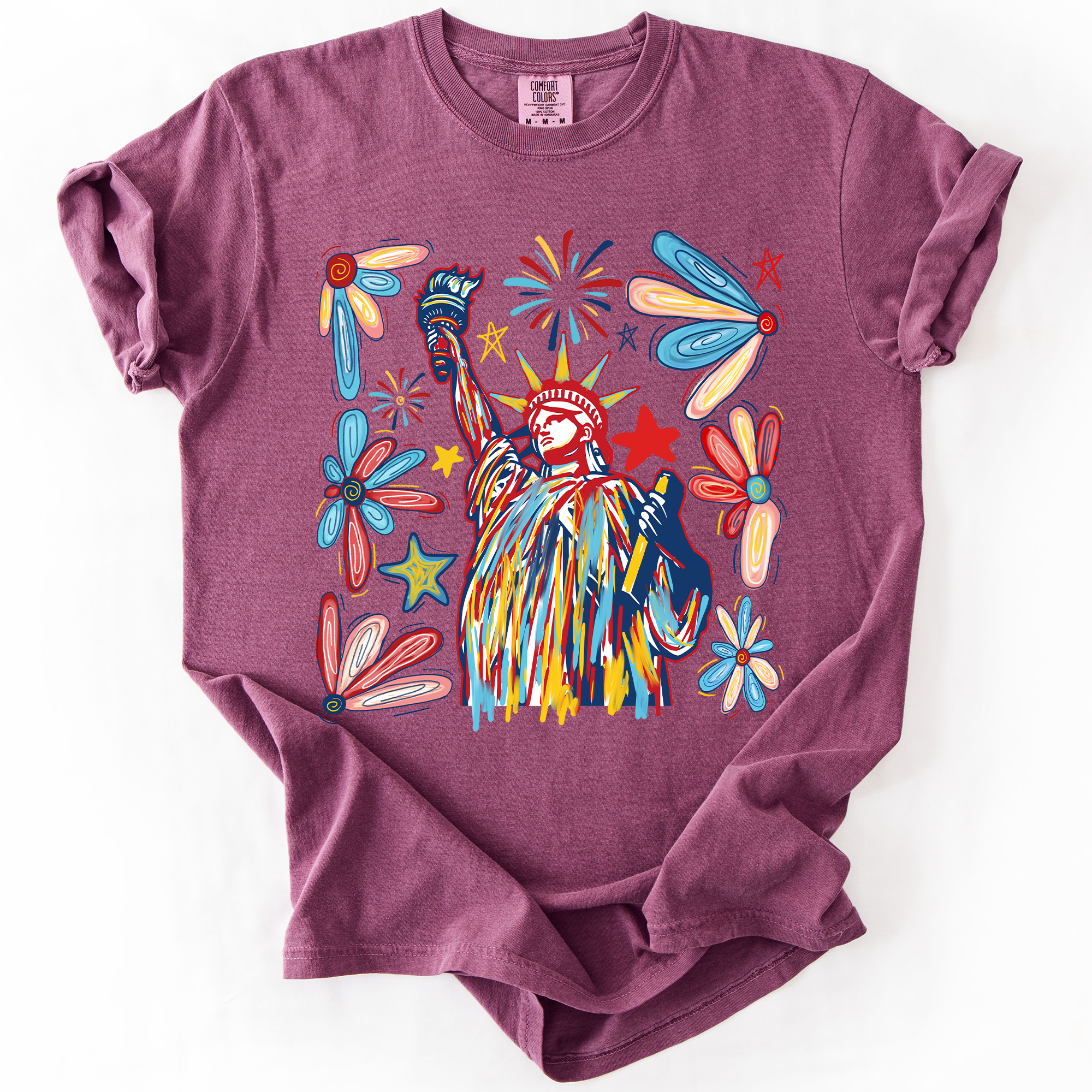 Statue Of Liberty Fourth Of July Patriotic USA Colorful Flag Art Comfort Colors Tee
