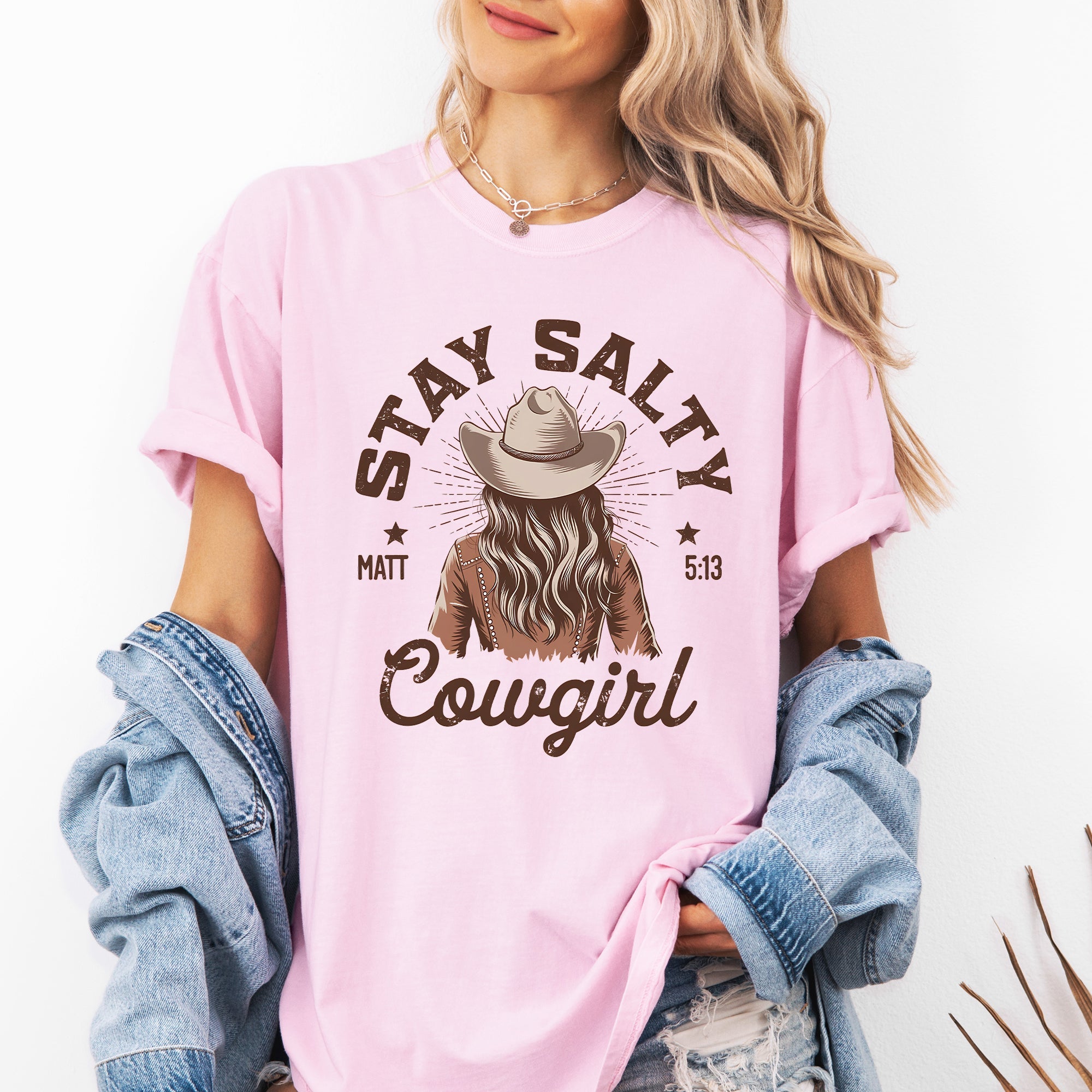 Stay Salty Cowgirl Country Western Christian Jesus Gospel Faith Saved Comfort Colors Tee
