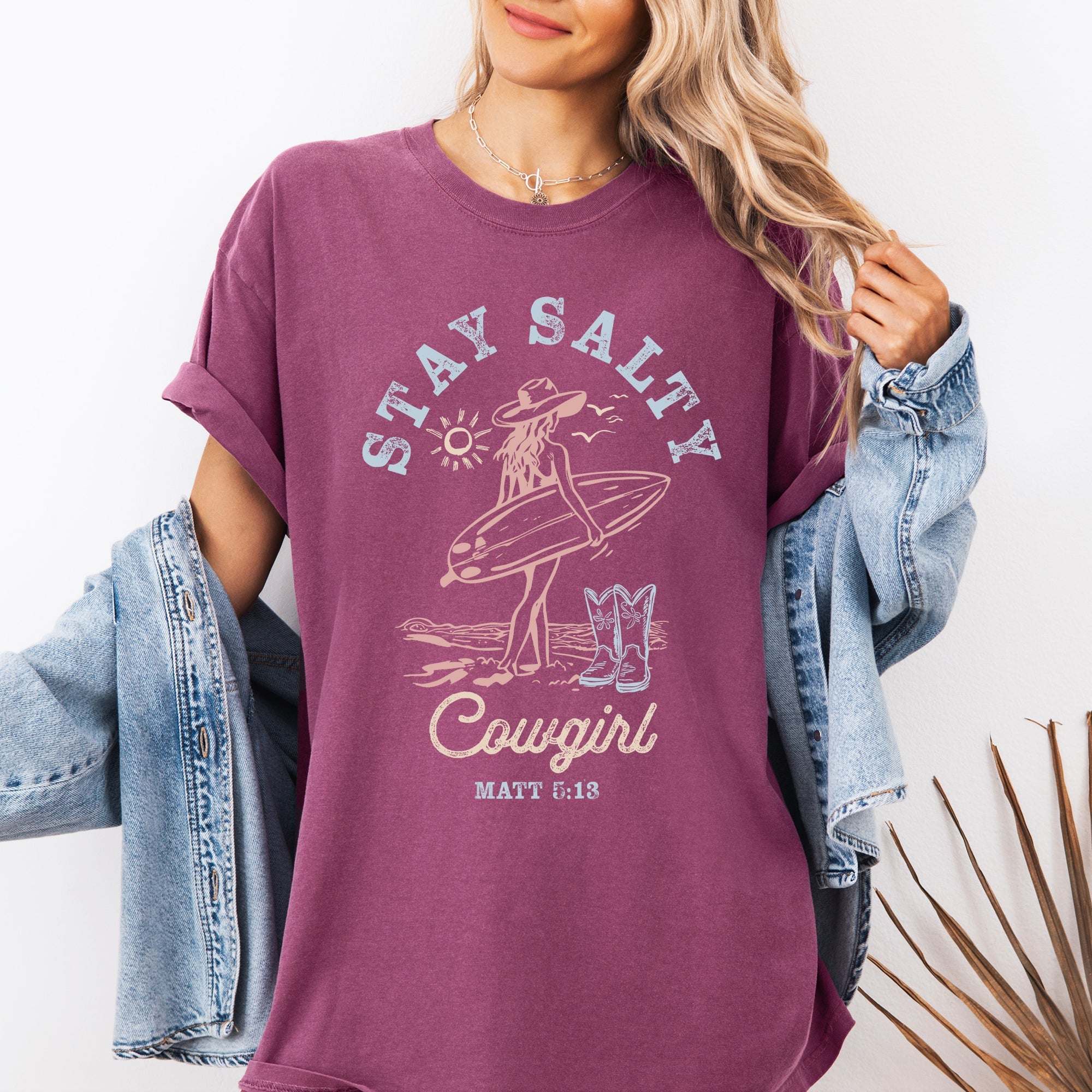 Stay Salty Cowgirl Matthew Faith Religious Gospel Beach Summer Comfort Colors Tee