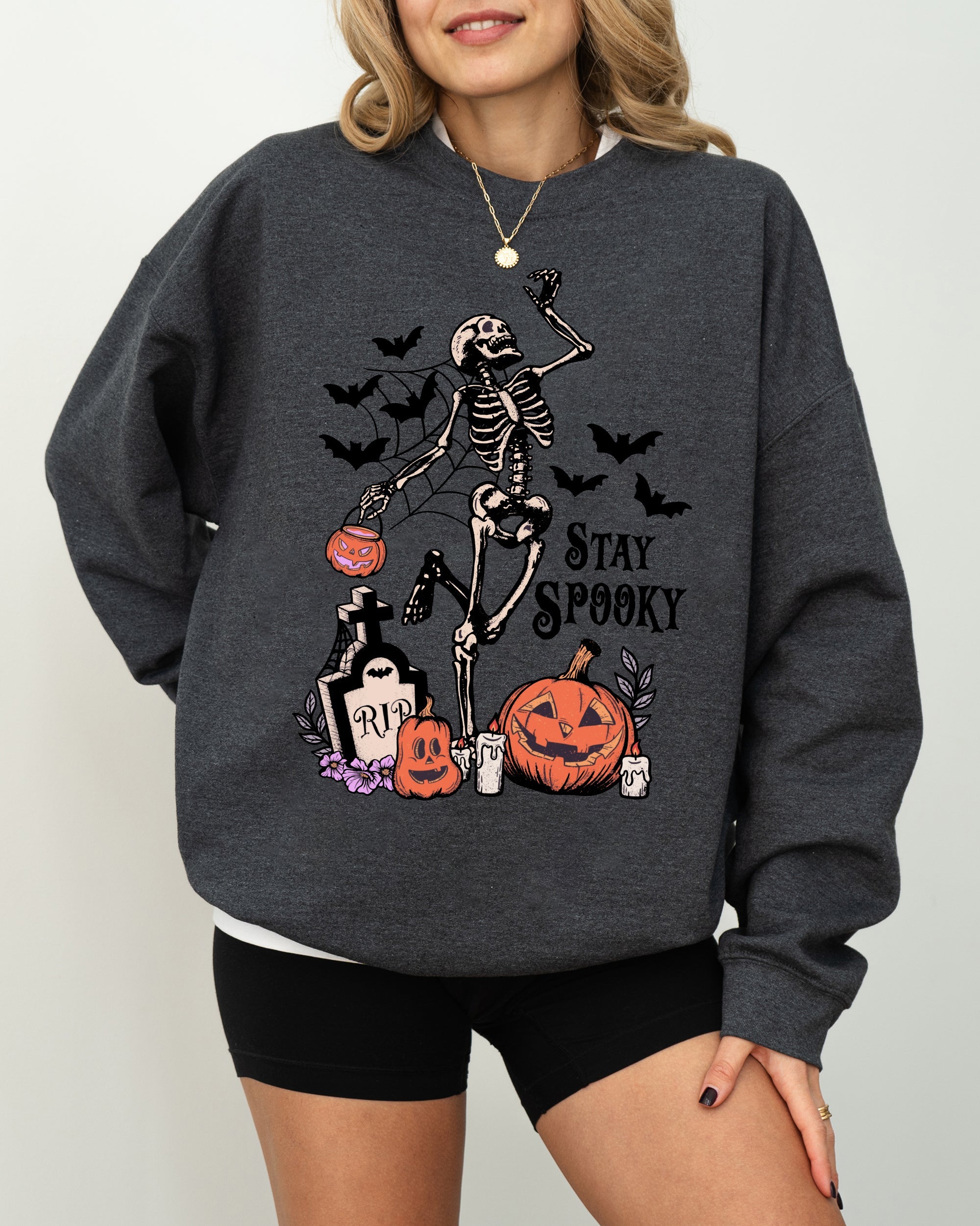 Stay Spooky Skeleton Dancing Halloween Jack-O-Lantern Night Edition Deluxe Sweatshirt