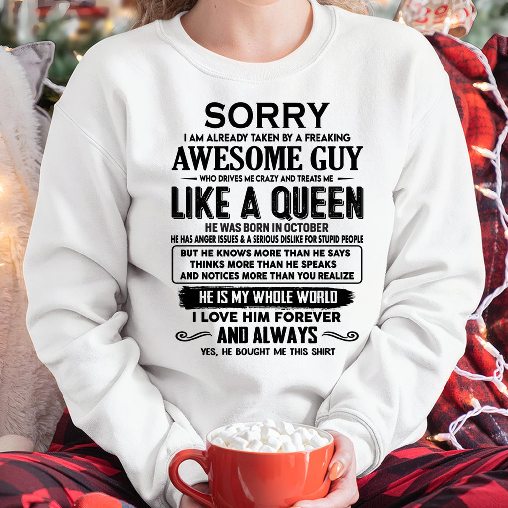 October - Sorry I am already taken by a freaking awesome guy - Gift for Wife From Husband - NGHL10 (SKU-SRG-10)