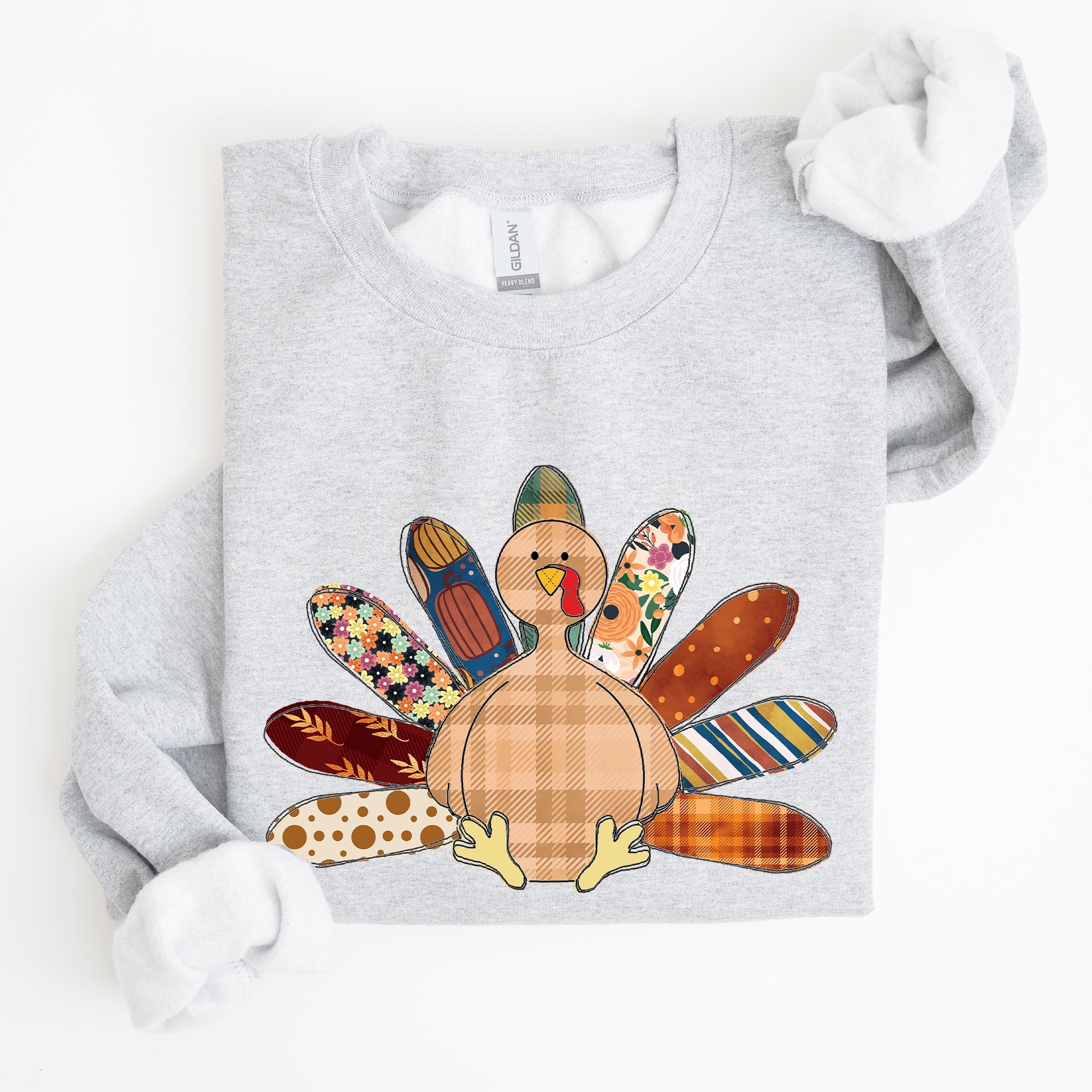 Thanksgiving Turkey Plaid Autumn Patterns Cozy Festive Decor Soft Fleece Lined Sweatshirt