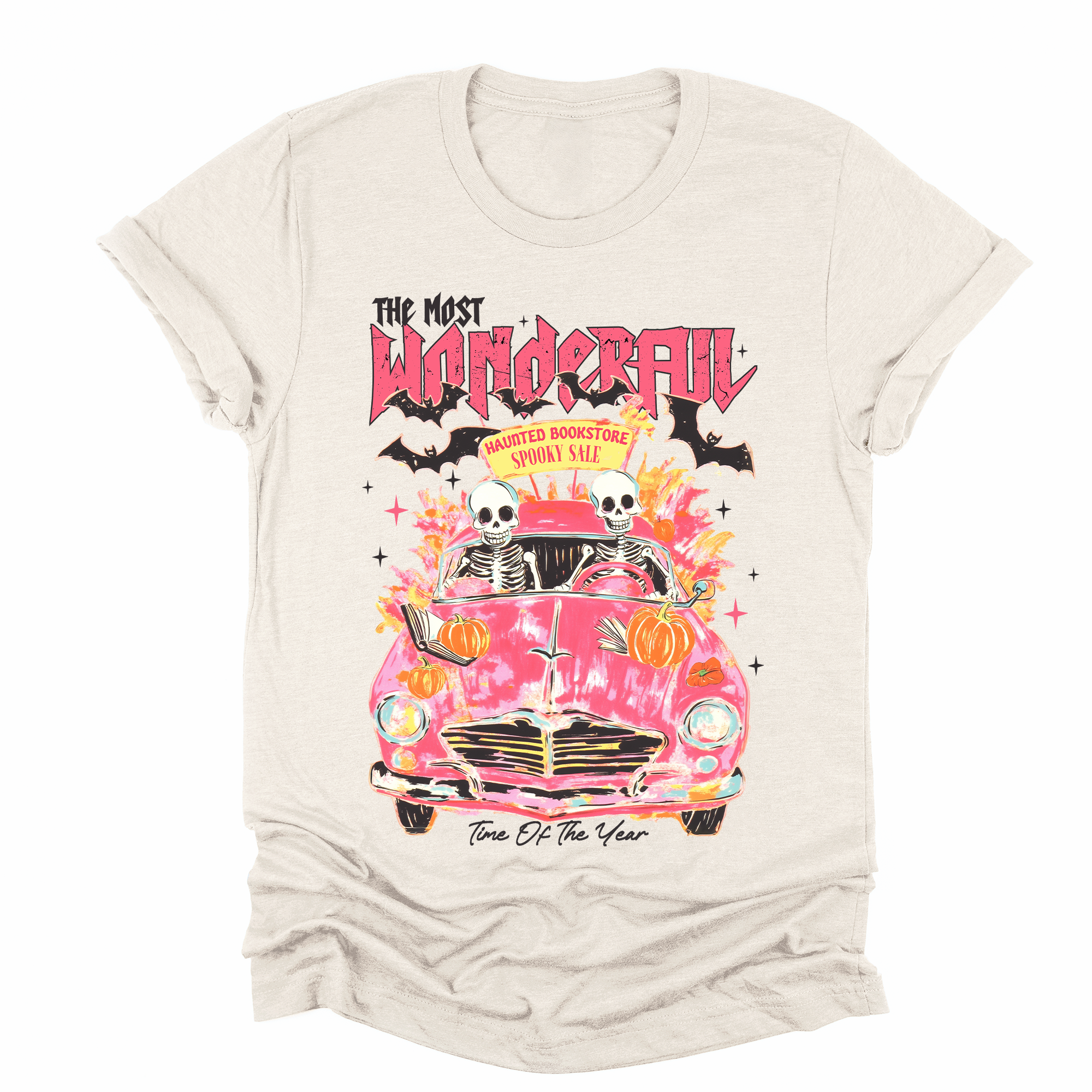The Most Wonderful Time Of The Year Reading Skeletons Spooky Halloween Graphic Tee