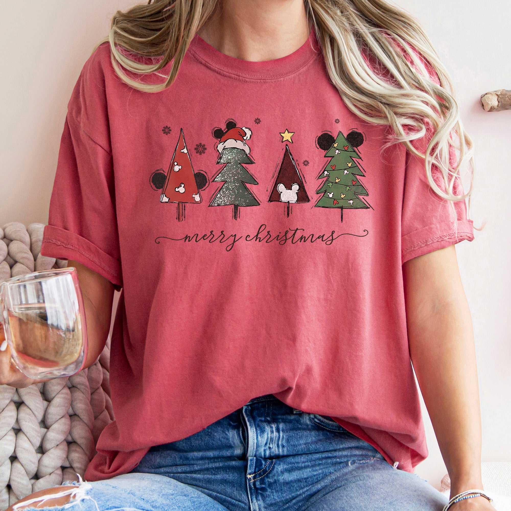 Theme Park Christmas Ears With Merry Christmas Trees And Mouse Comfort Colors Tee