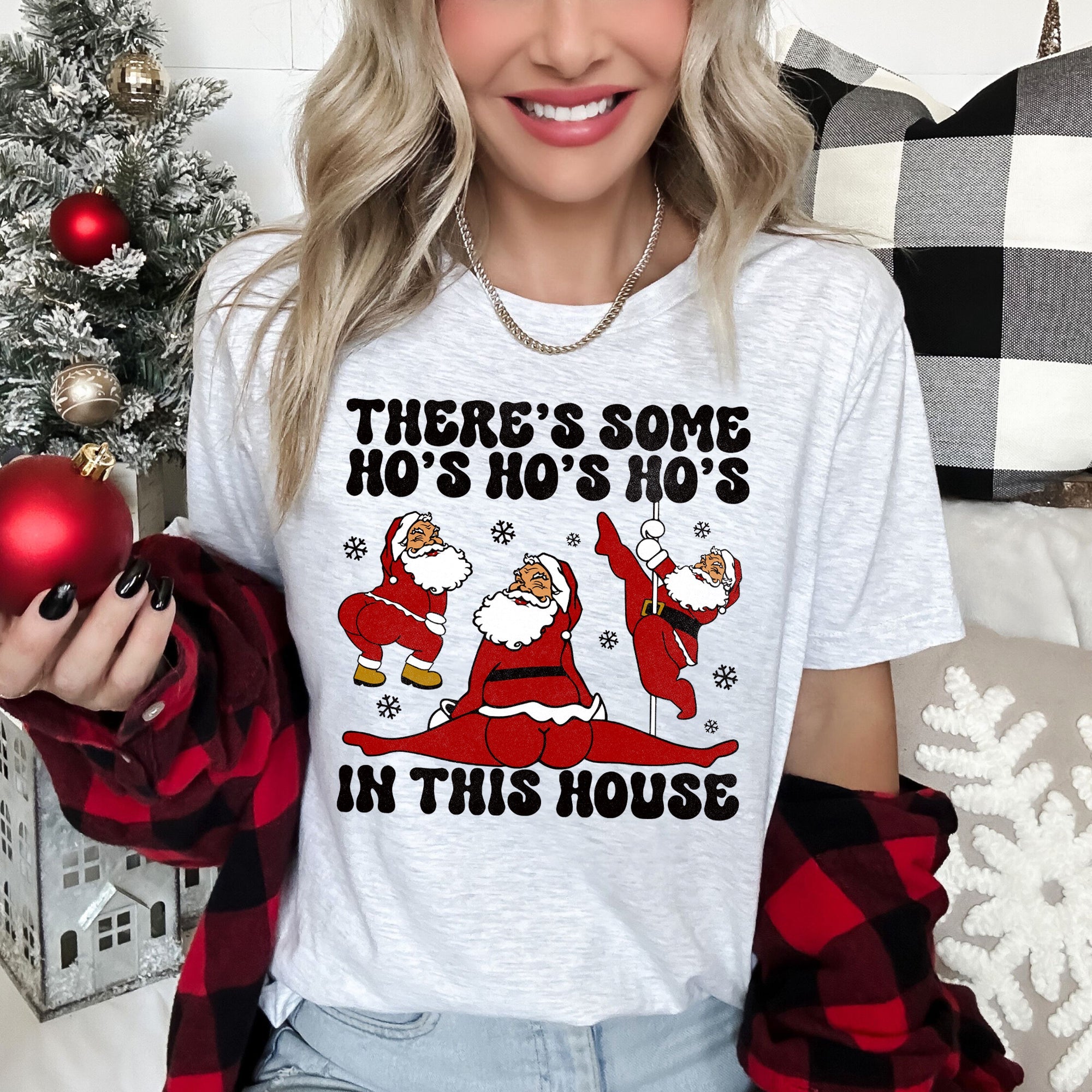 There's Some Ho's In This House Santa Dancing Twerk Retro Naughty Official Graphic Tee