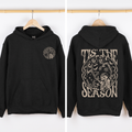 Tis The Season Spooky Skeleton Pink Ribbon Lace Front And Back Halloween Graphic Hoodie