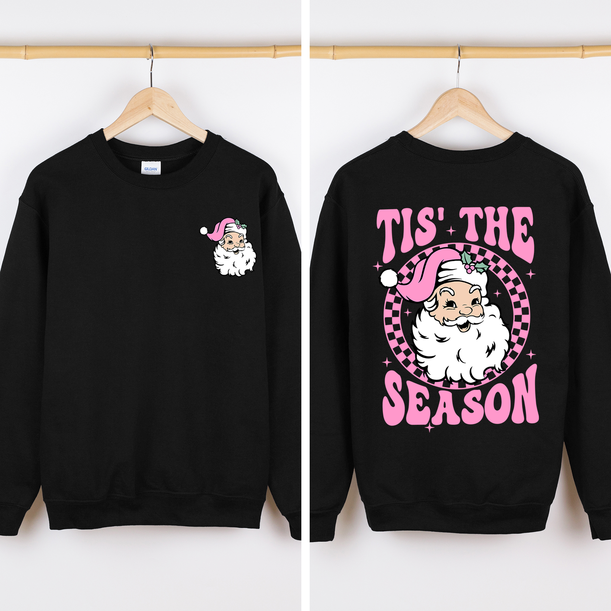 Tis The Season Retro Santa Checkered Front And Back Graphic Vintage Holiday Sweatshirt