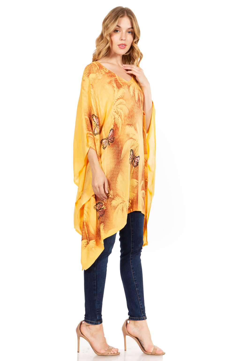Sakkas Adalwin Third Tie Dye Desert Sun Circle Ponch Tunic Top Blouse W/Embroidery