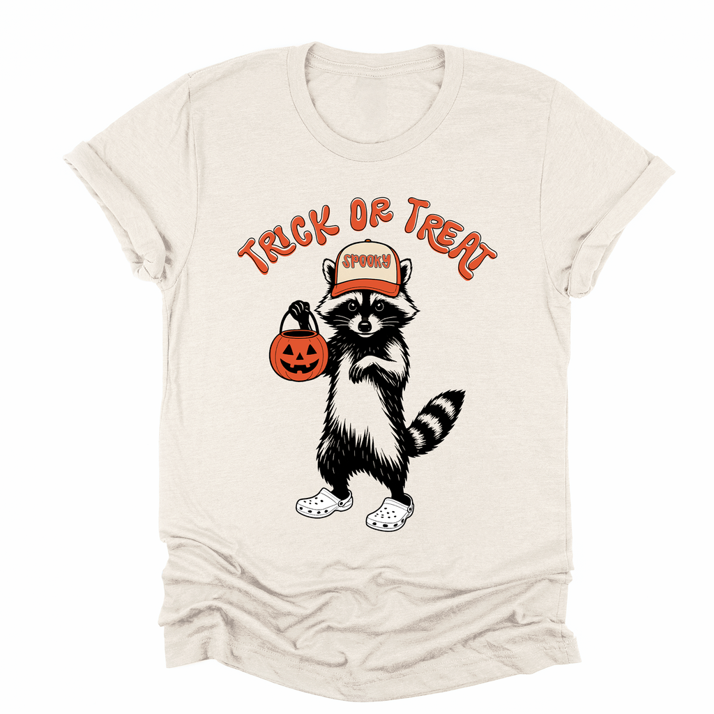 Trick Or Treat Feral Raccoon Halloween Spooky Night Mischief Moonlit Midnight Howl Graphic Tee