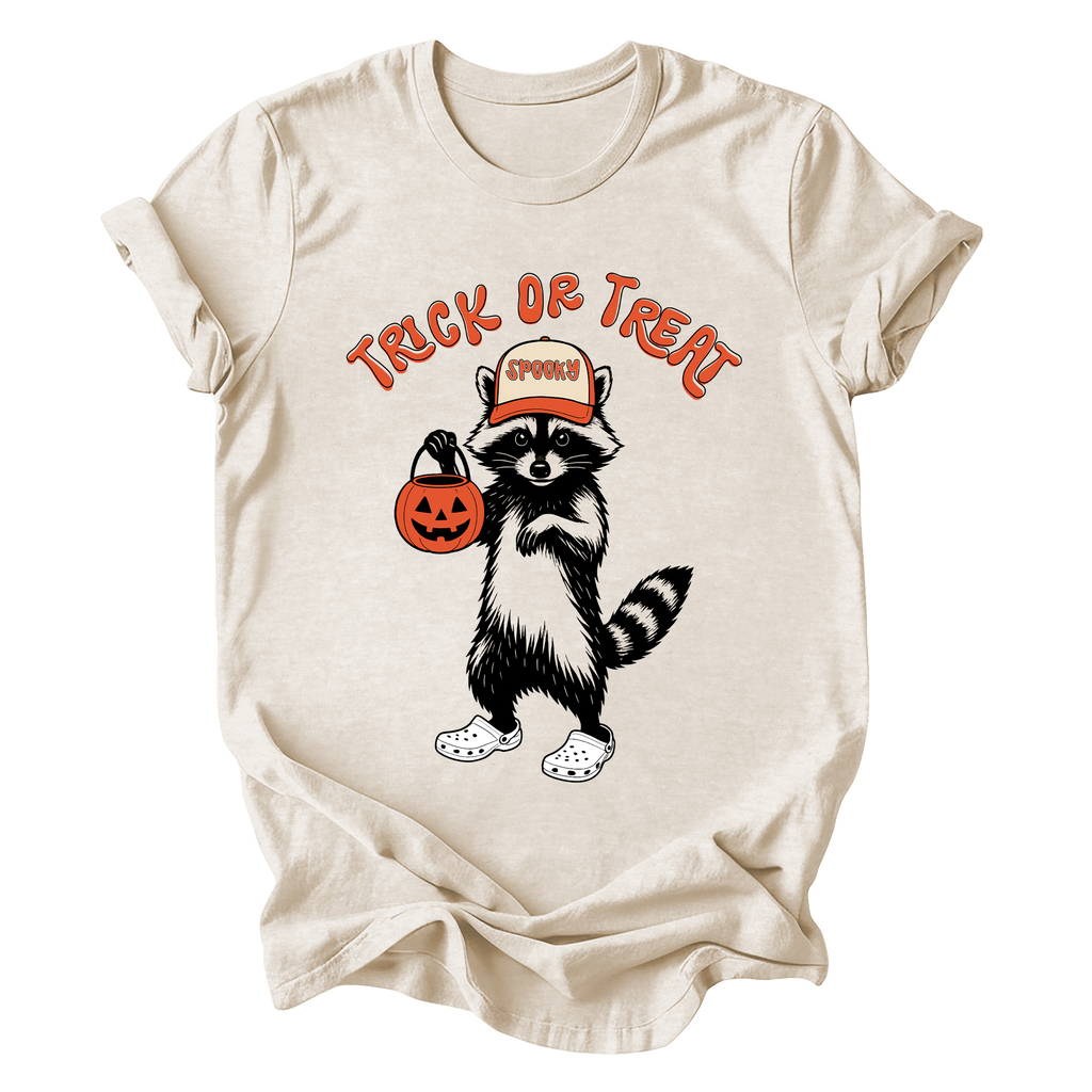 Trick Or Treat Feral Raccoon Halloween Spooky Night Mischief Moonlit Midnight Howl Graphic Tee