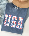 USA Floral Patriot Crest With Americana Flowers And Summer Pride Comfort Colors Tee