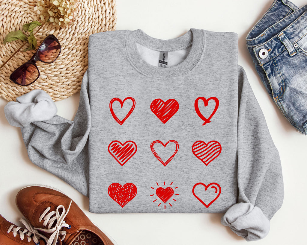 Retro Cute Hearts Vintage Valentine Edition Ultra Soft Brushed Thermal Cozy Fleece Sweatshirt