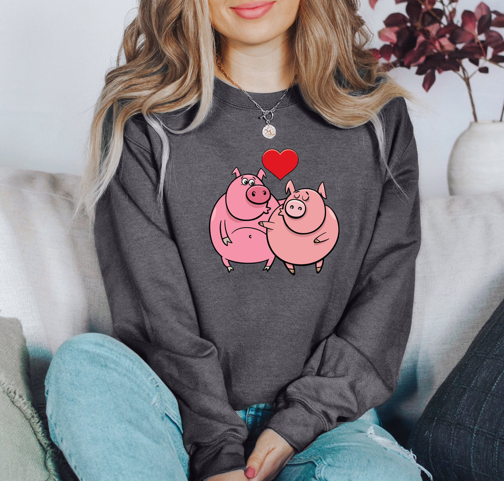 Retro Pig Lovers Funny Vintage Valentine's Day Cozy Casual Everyday Premium Sweatshirt