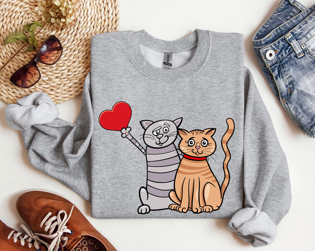 Retro Cat Lovers Vintage Valentines Day Silhouette Graphic Classic Edition Sweatshirt
