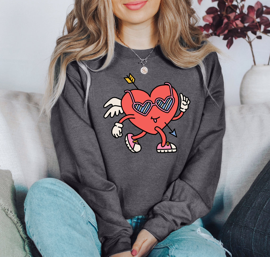 Mini Retro Heart Vintage Valentine's Day Print Cozy Fleece Classic Style For Everyday Wear Sweatshirt