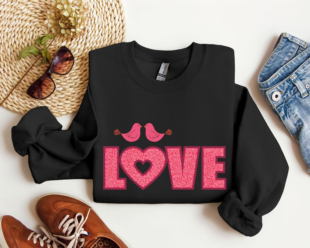 Retro Love Birds Vintage Valentine Romance Illustration For Lovers Of Classic Romantic Imagery Sweatshirt