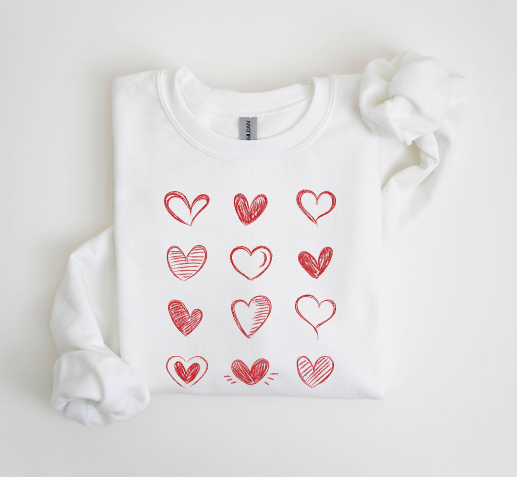 Retro Chic Hearts Vintage Valentine's Day Nostalgic Romance Graphic Print Sweatshirt