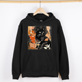 Vintage Black Cat Halloween Pumpkin Motif Retro Style Spooky Feline Night Scene Artwork Graphic Hoodie