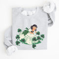 Clover Girl Shamrocks St Patrick's Day Festive Shamrock Print Cozy Holiday Sweatshirt