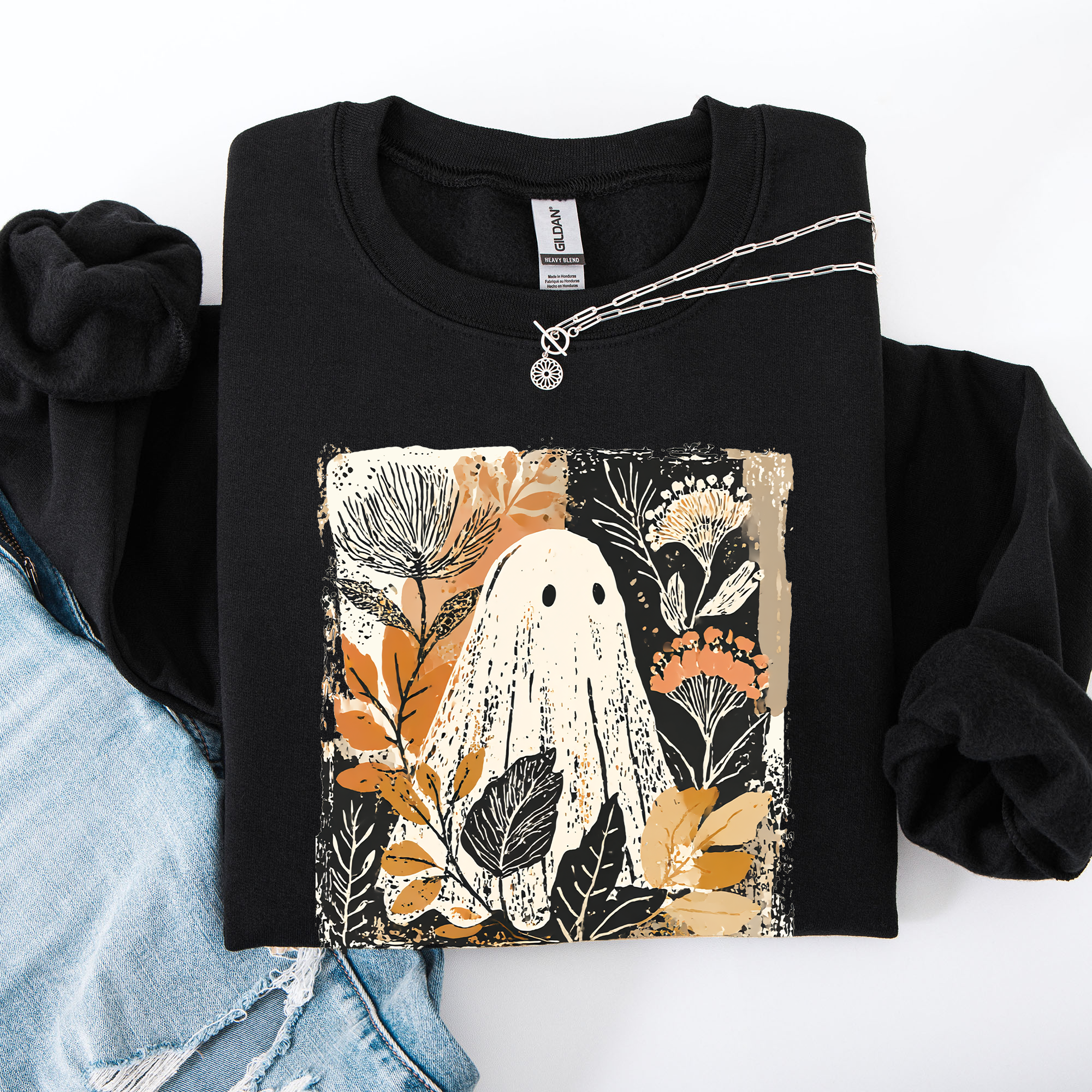 Vintage Ghost Halloween Botanical Floral Autumn Fall Cozy Night Spirit Sweatshirt