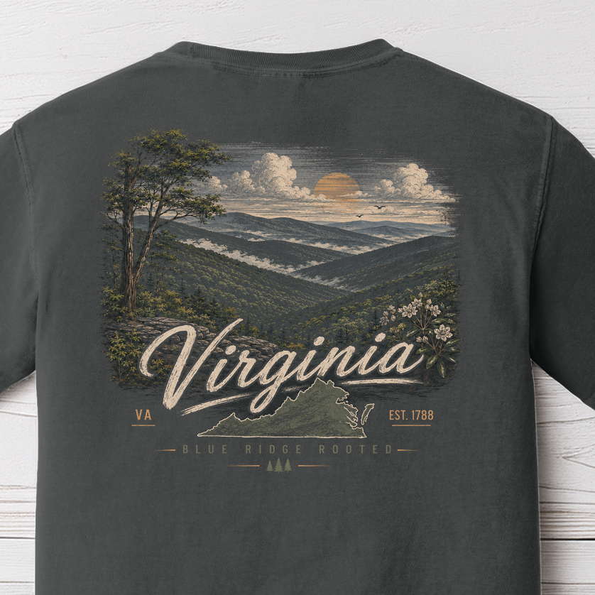 Virginia Blue Ridge Rooted Comfort Colors Pepper T-Shirt