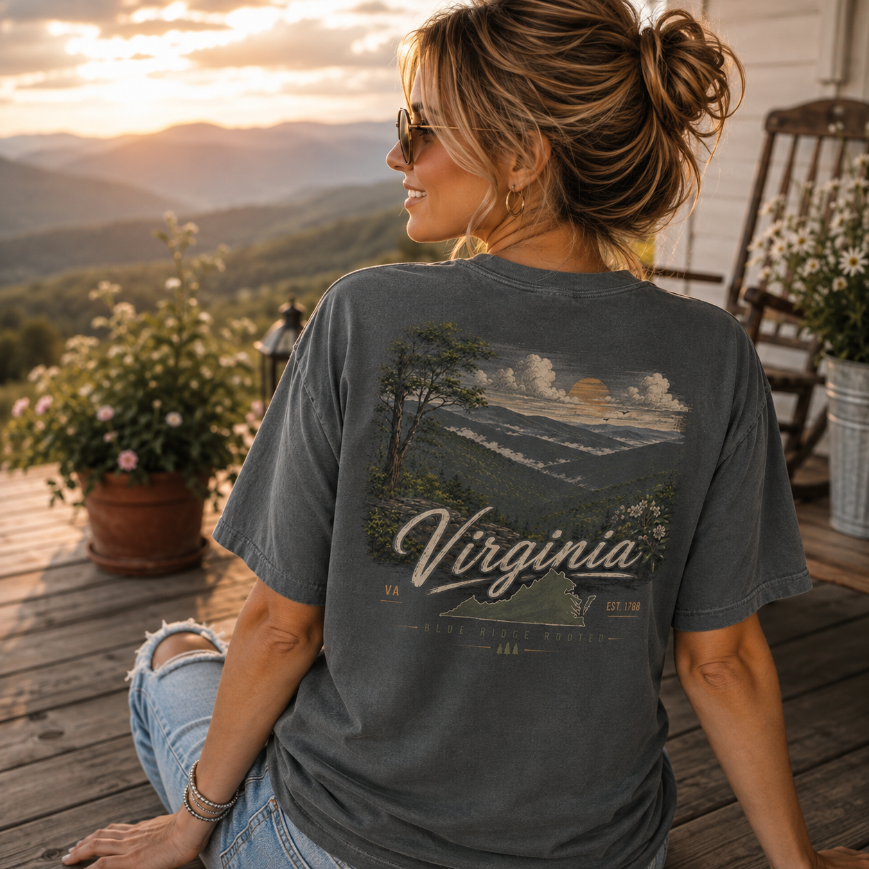 Virginia Blue Ridge Rooted Comfort Colors Pepper T-Shirt