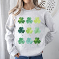 Watercolor Shamrocks In Rows St Patrick's Day Theme Artwork For Festive Gatherings Soft Cotton Blend Sweatshirt