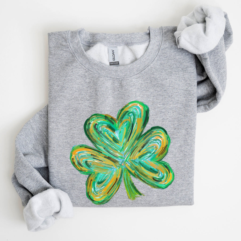 Watercolor Shamrock Hearts Irish St Patrick's Day Edition Cozy Cotton-Polyester Blend Sweatshirt