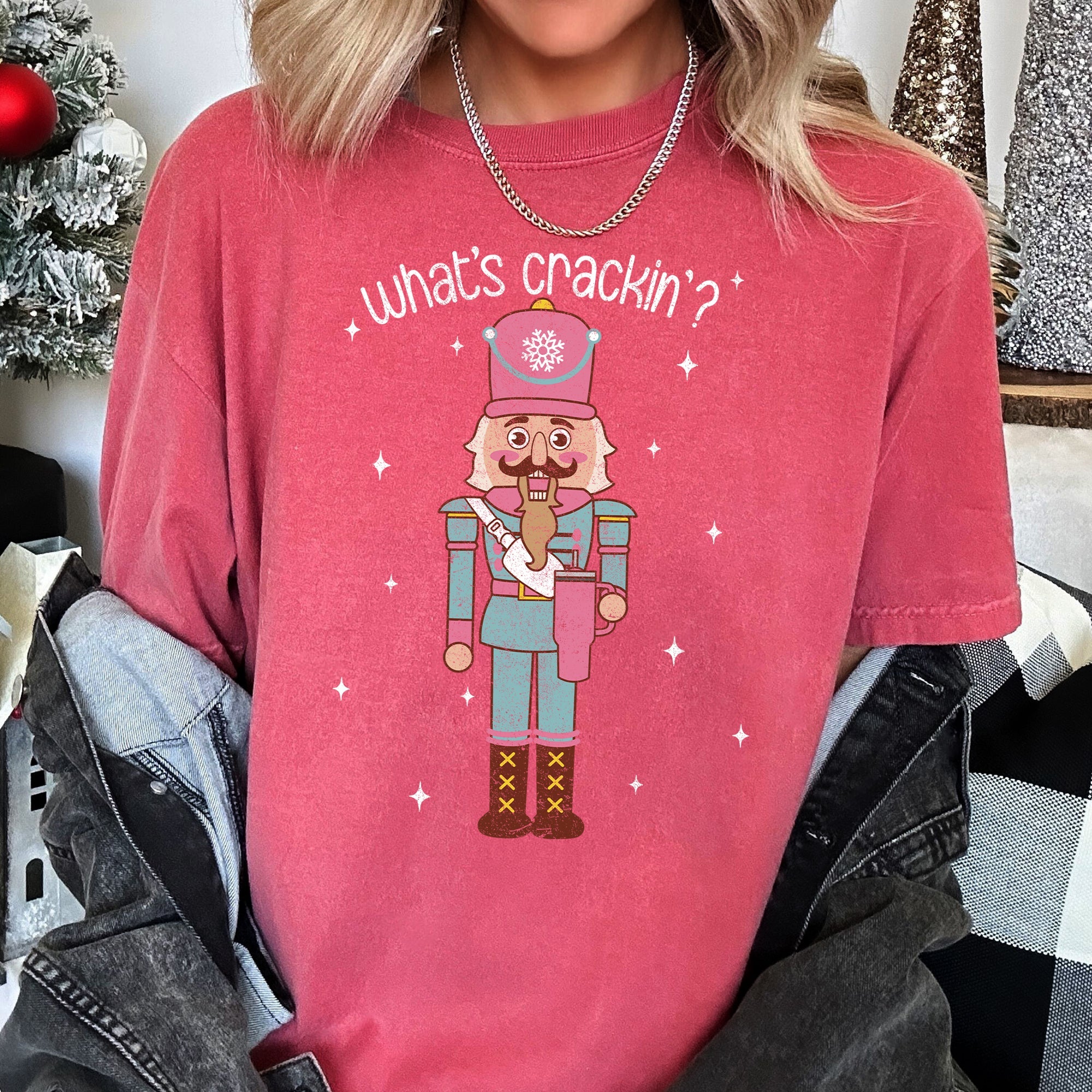 What's Crackin Nutcracker Christmas Text Festive Holiday Greeting Design For Seasonal Cheer Comfort Colors Tee