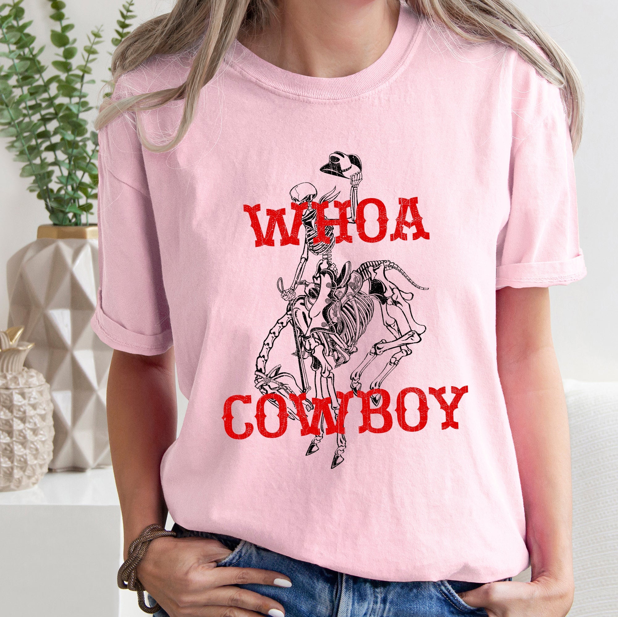 Whoa Cowboy, Horse, BroncoRide, Rodeo, Skeleton Vintage Western Comfort Colors Tee