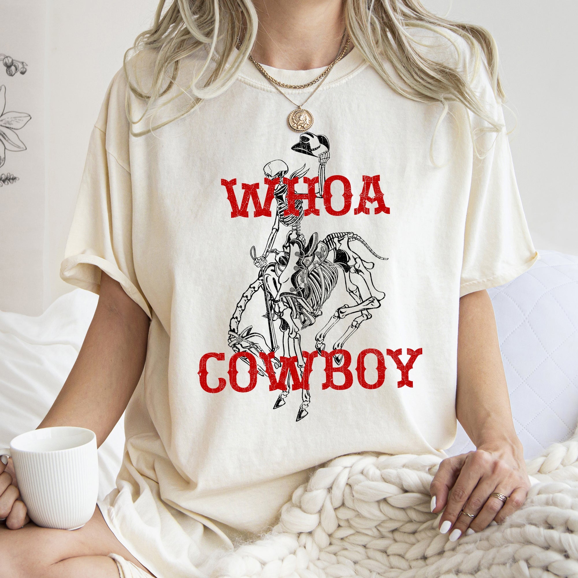 Whoa Cowboy, Horse, BroncoRide, Rodeo, Skeleton Vintage Western Comfort Colors Tee