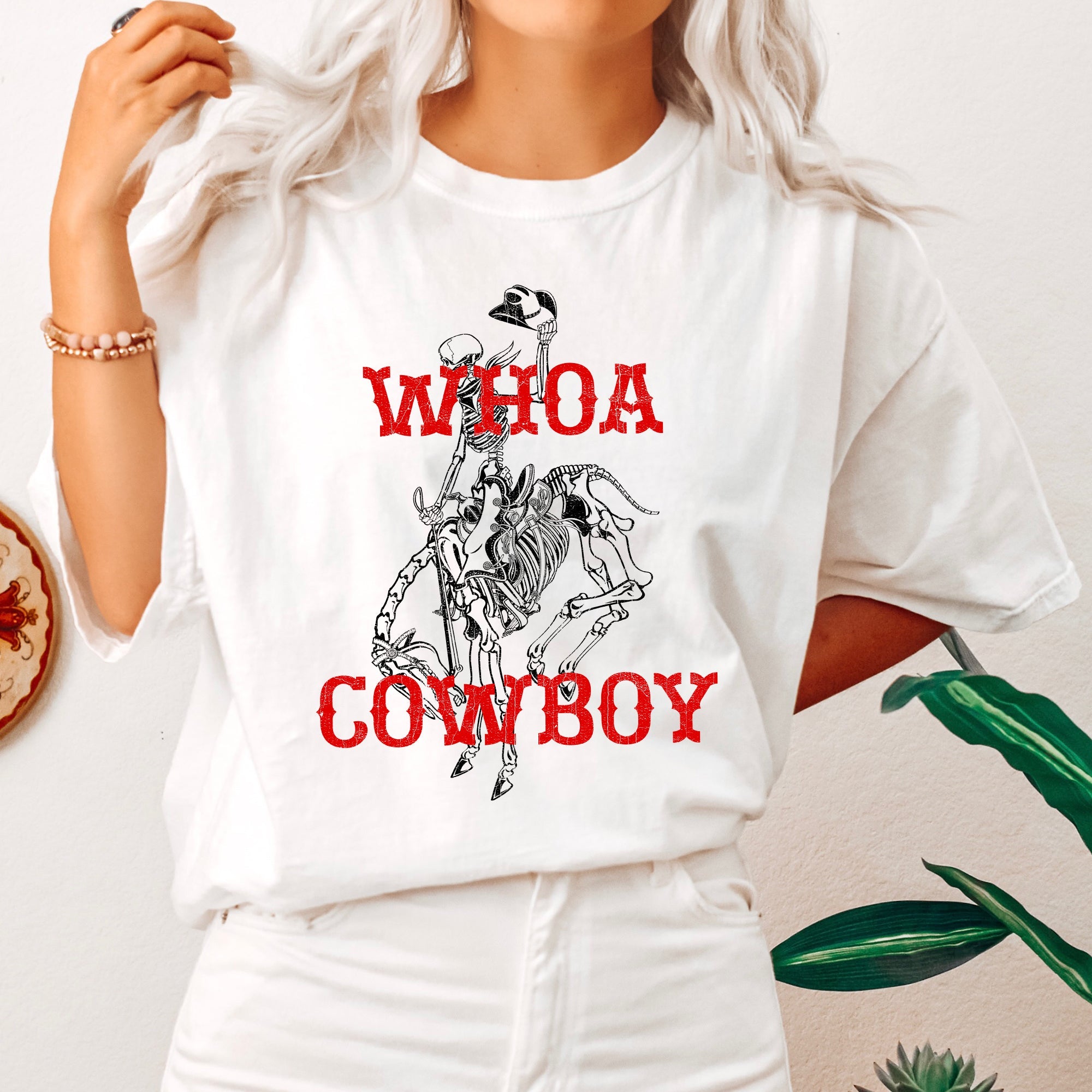 Whoa Cowboy, Horse, BroncoRide, Rodeo, Skeleton Vintage Western Comfort Colors Tee