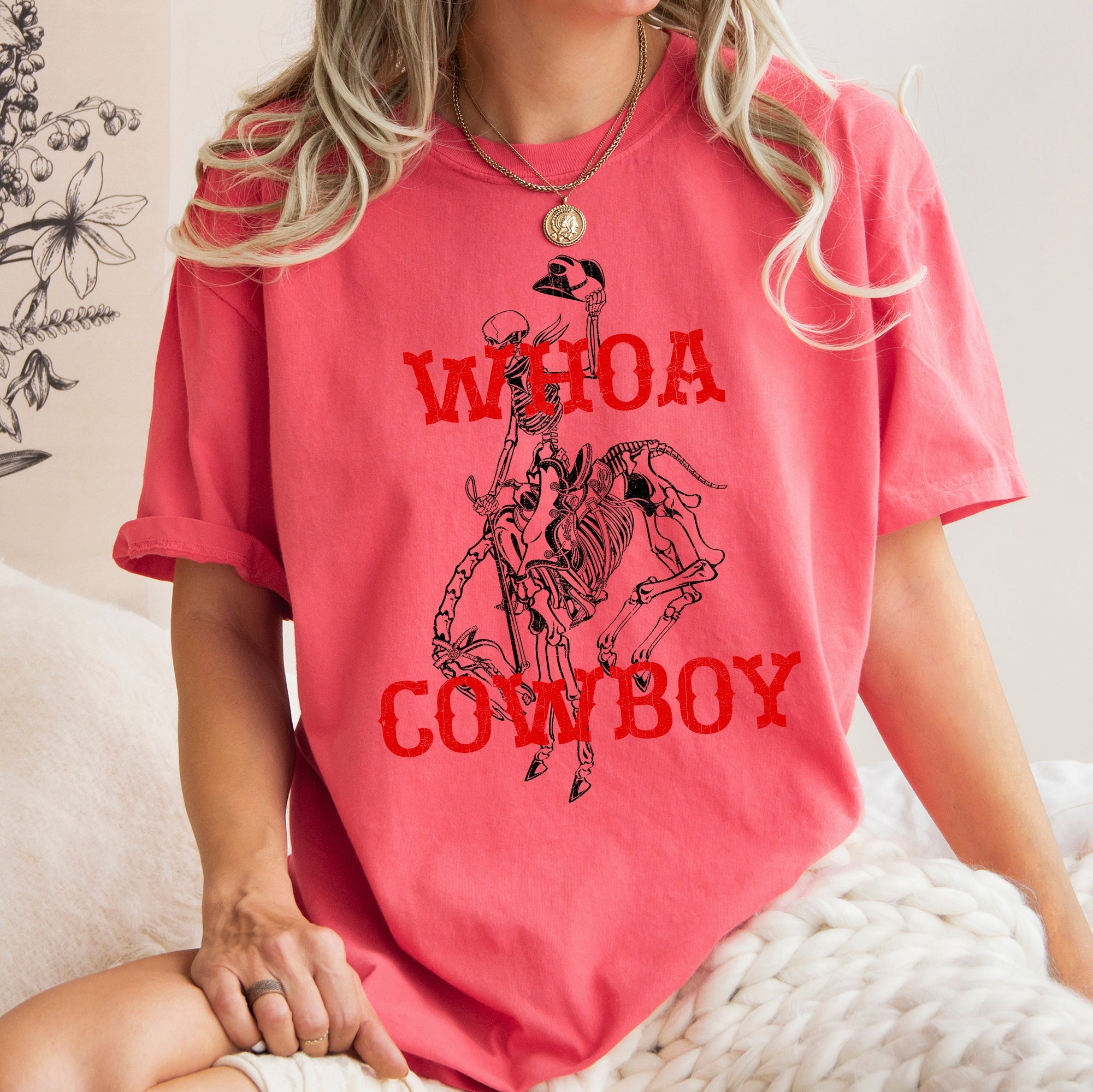 Whoa Cowboy, Horse, BroncoRide, Rodeo, Skeleton Vintage Western Comfort Colors Tee