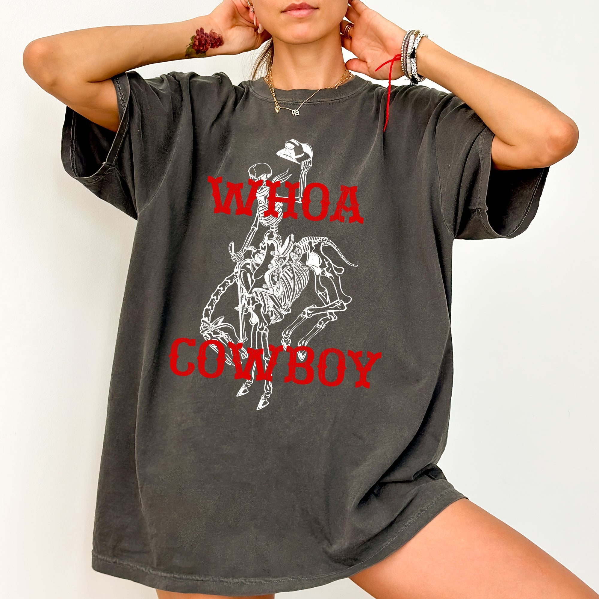Whoa Cowboy, Horse, BroncoRide, Rodeo, Skeleton Vintage Western Comfort Colors Tee