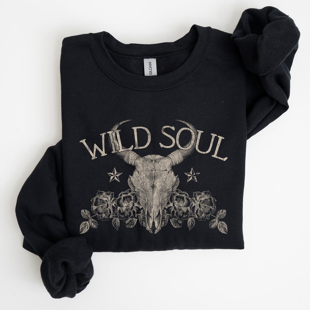Wild Soul Cow Skull Western Desert Outdoor Adventure Frontier Spirit Western Heritage Sweatshirt
