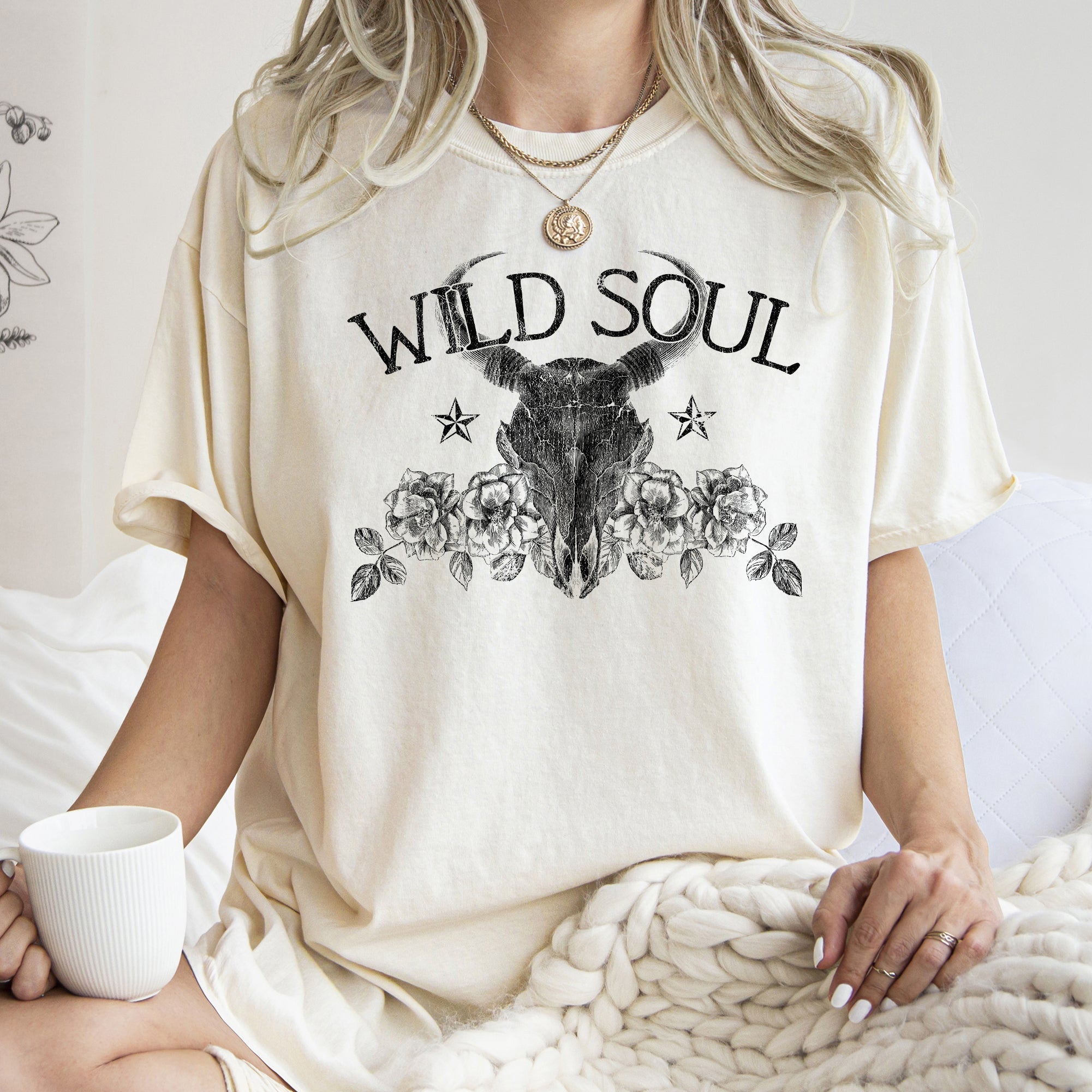 Wild Soul Cowboy Skull Roses Country Cowgirl Western Spirit Vintage Comfort Colors Tee