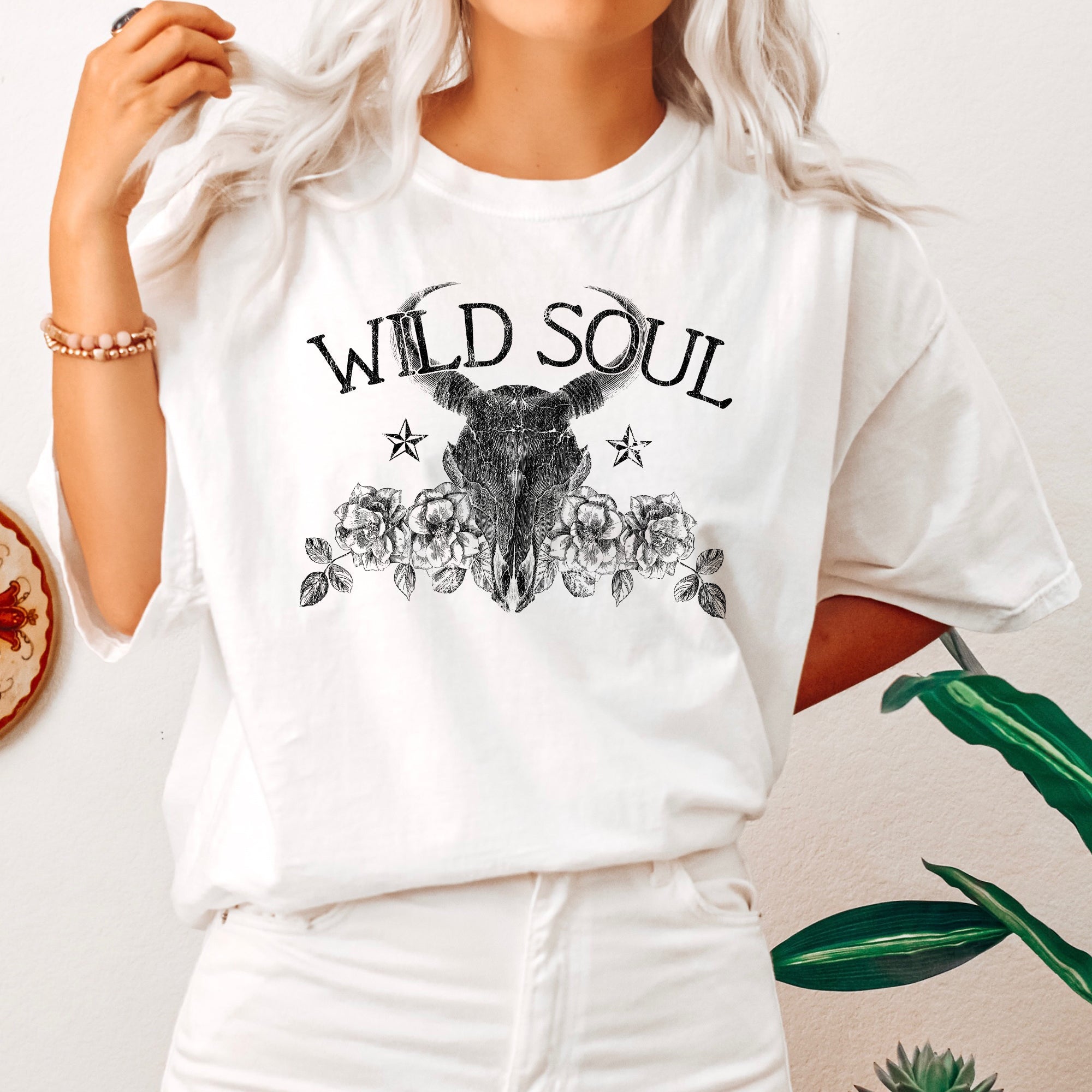 Wild Soul Cowboy Skull Roses Country Cowgirl Western Spirit Vintage Comfort Colors Tee