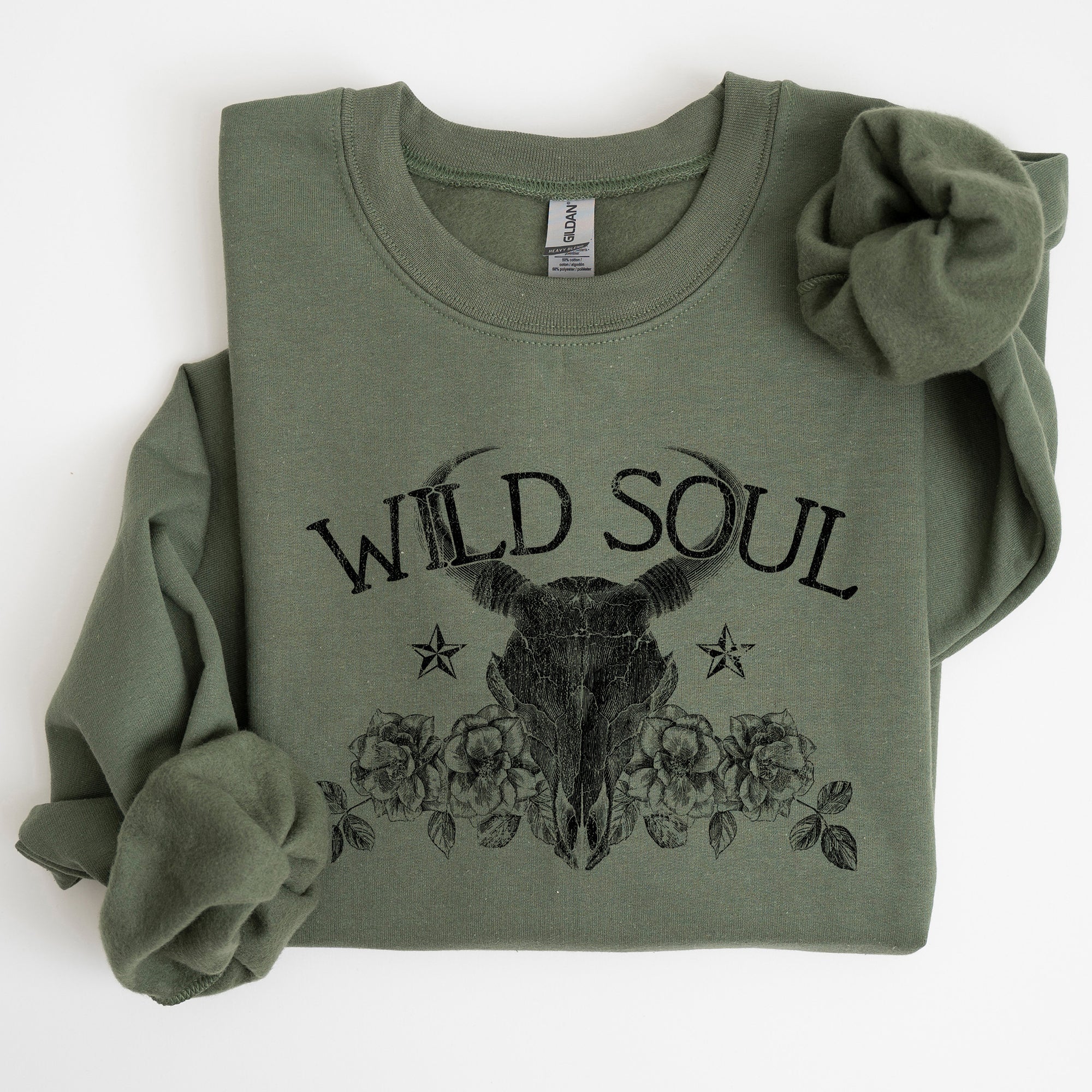 Wild Soul Cowboy Skull Roses Country Cowgirl Spirit Rustic Western Americana Legend Sweatshirt