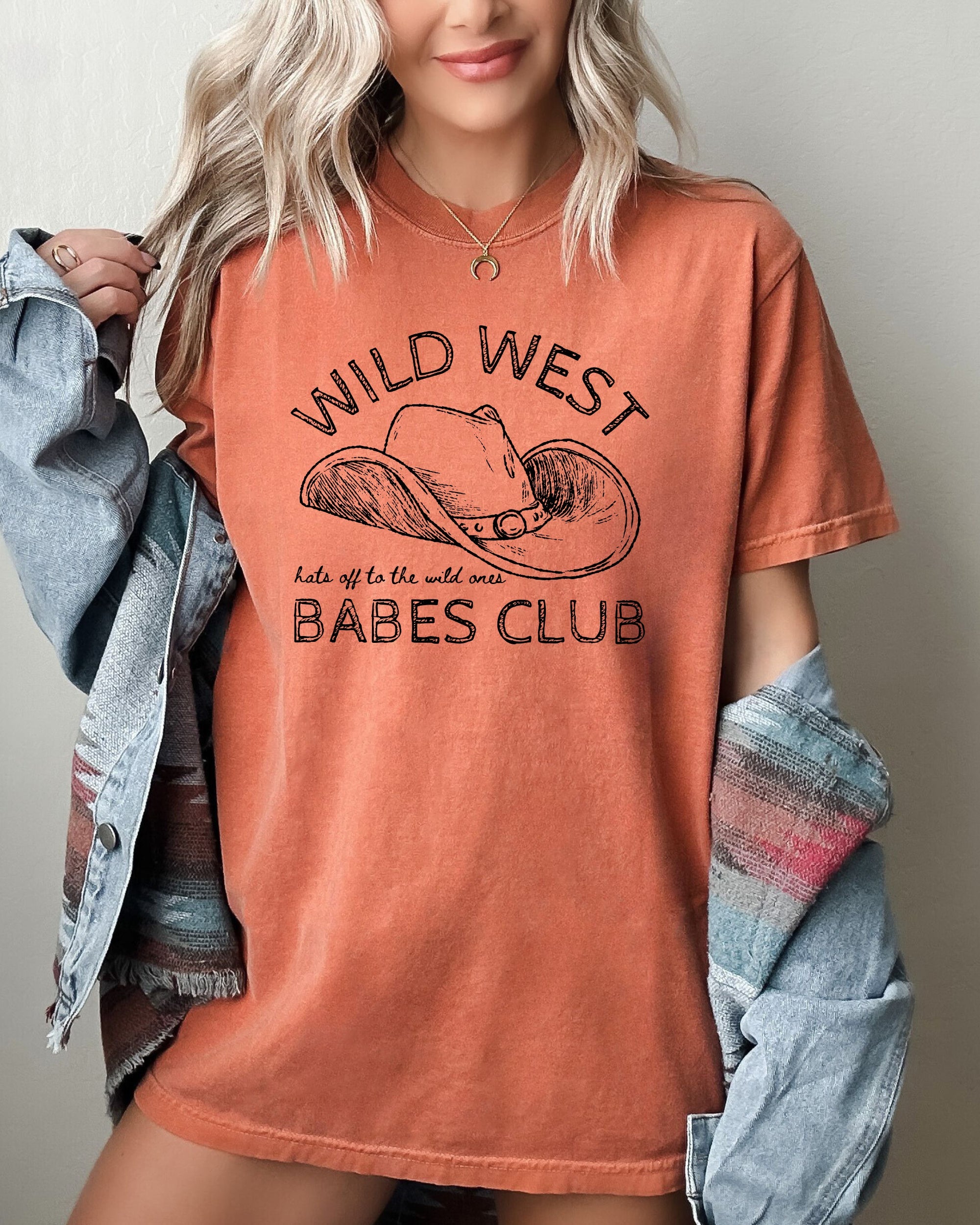 Wild West Babes Club Cowboys Cowgirls Country Western Vintage Rodeo Style Comfort Colors Tee