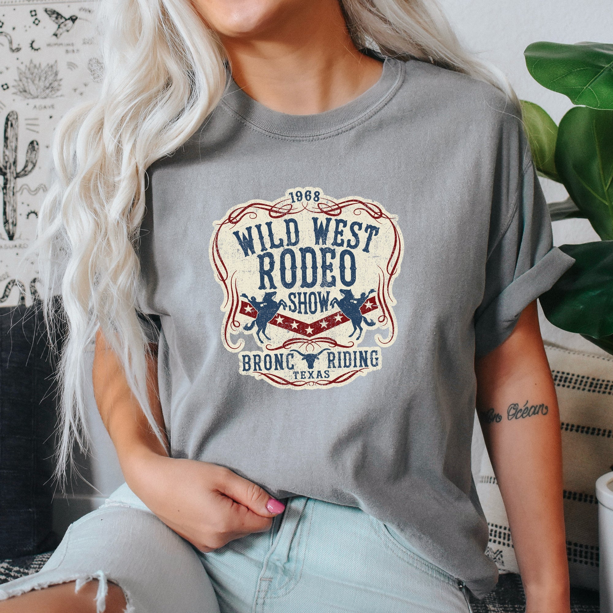 Wild West Rodeo Show Bronco Riding Cowboys And Cowgirls Vintage Western Heritage Collection Comfort Colors Tee