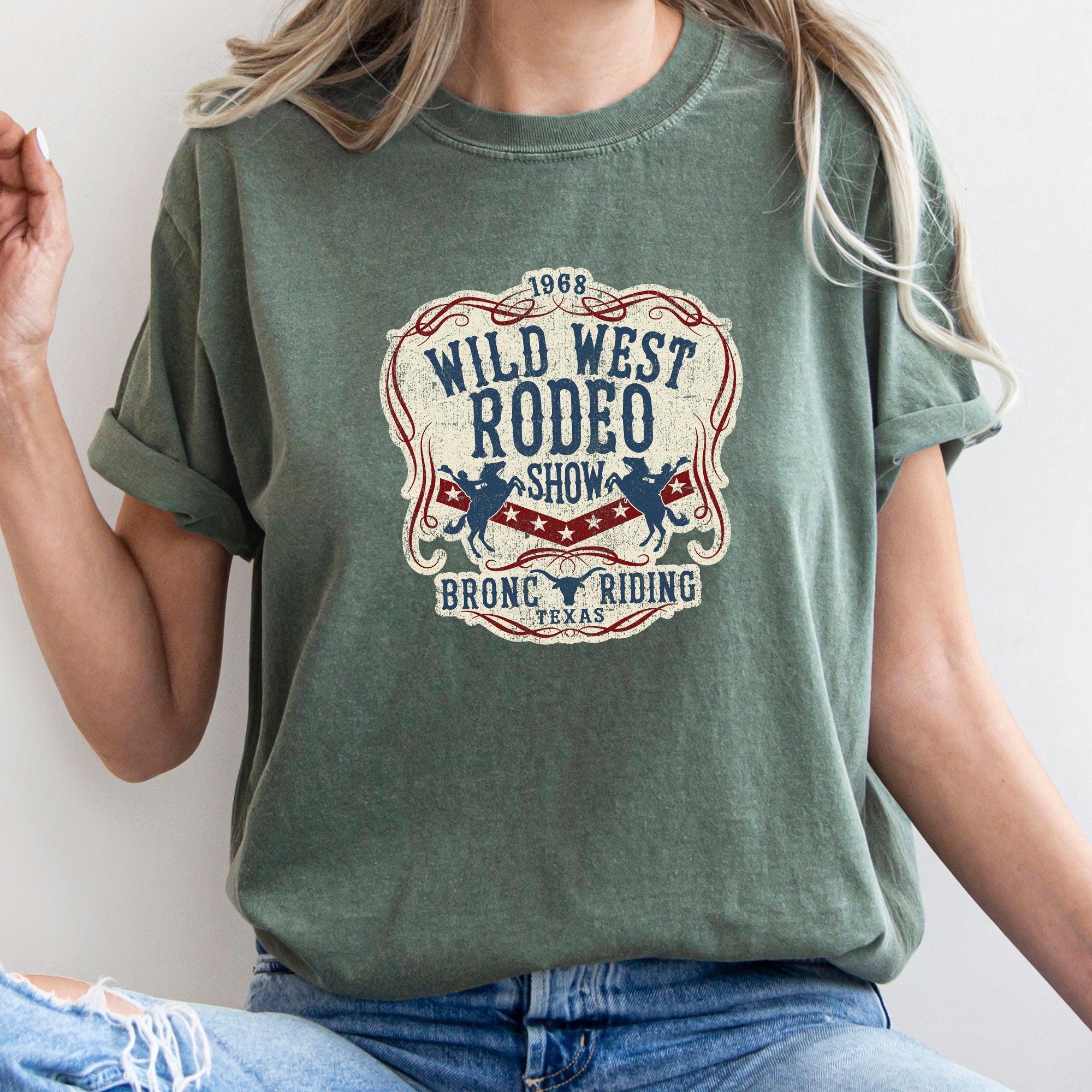Wild West Rodeo Show Bronco Riding Cowboys And Cowgirls Vintage Western Heritage Collection Comfort Colors Tee