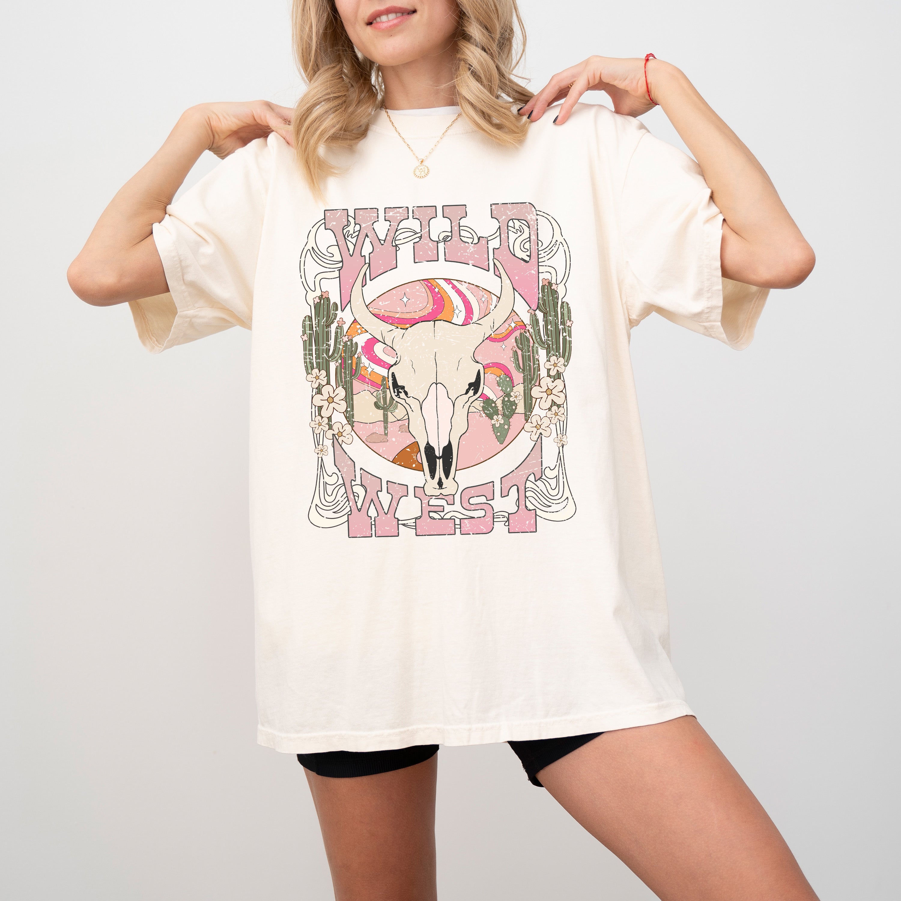 Wild West Skull Country Western Cowgirl Cowboy Vintage Edition Comfort Colors Tee