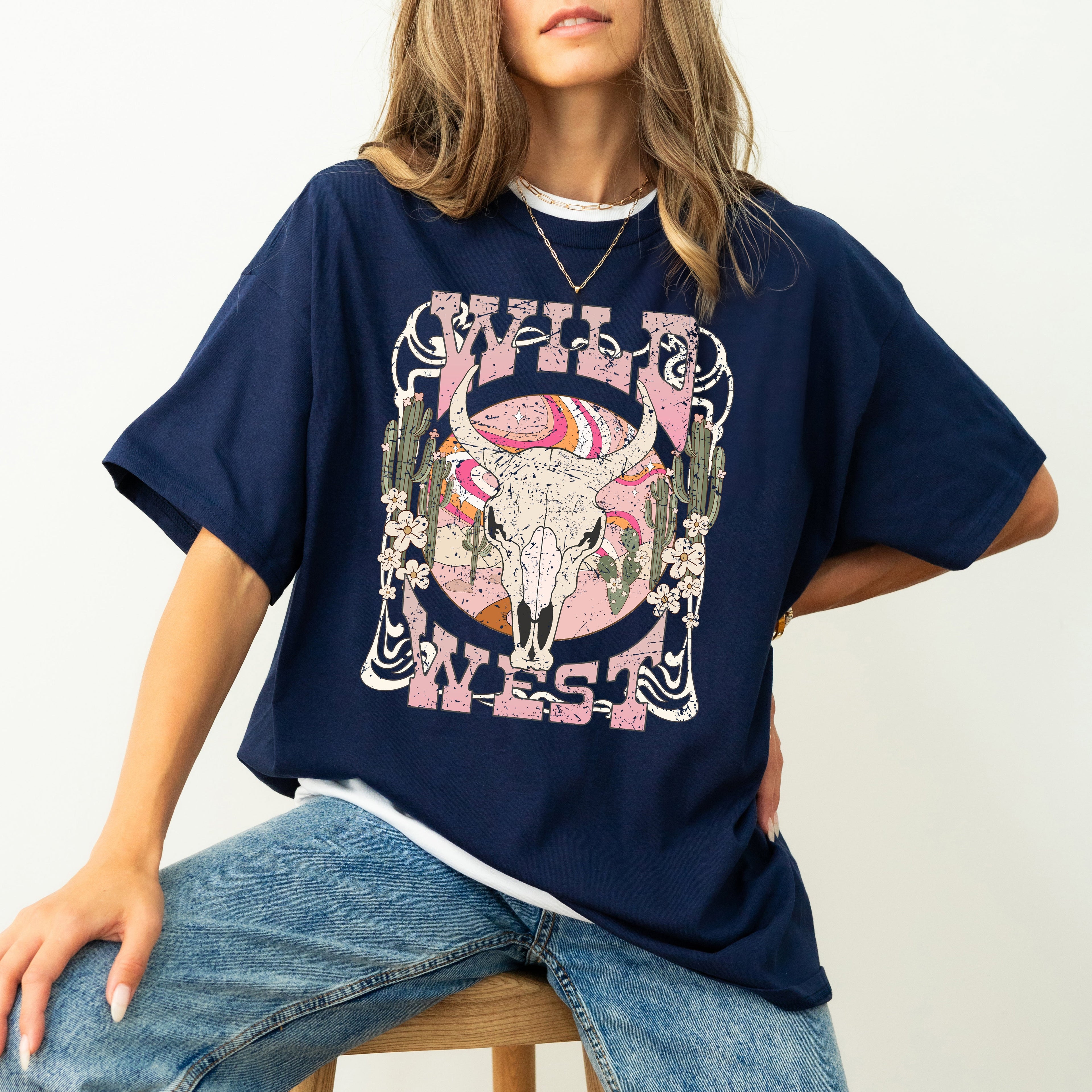 Wild West Skull Country Western Cowgirl Cowboy Vintage Edition Comfort Colors Tee