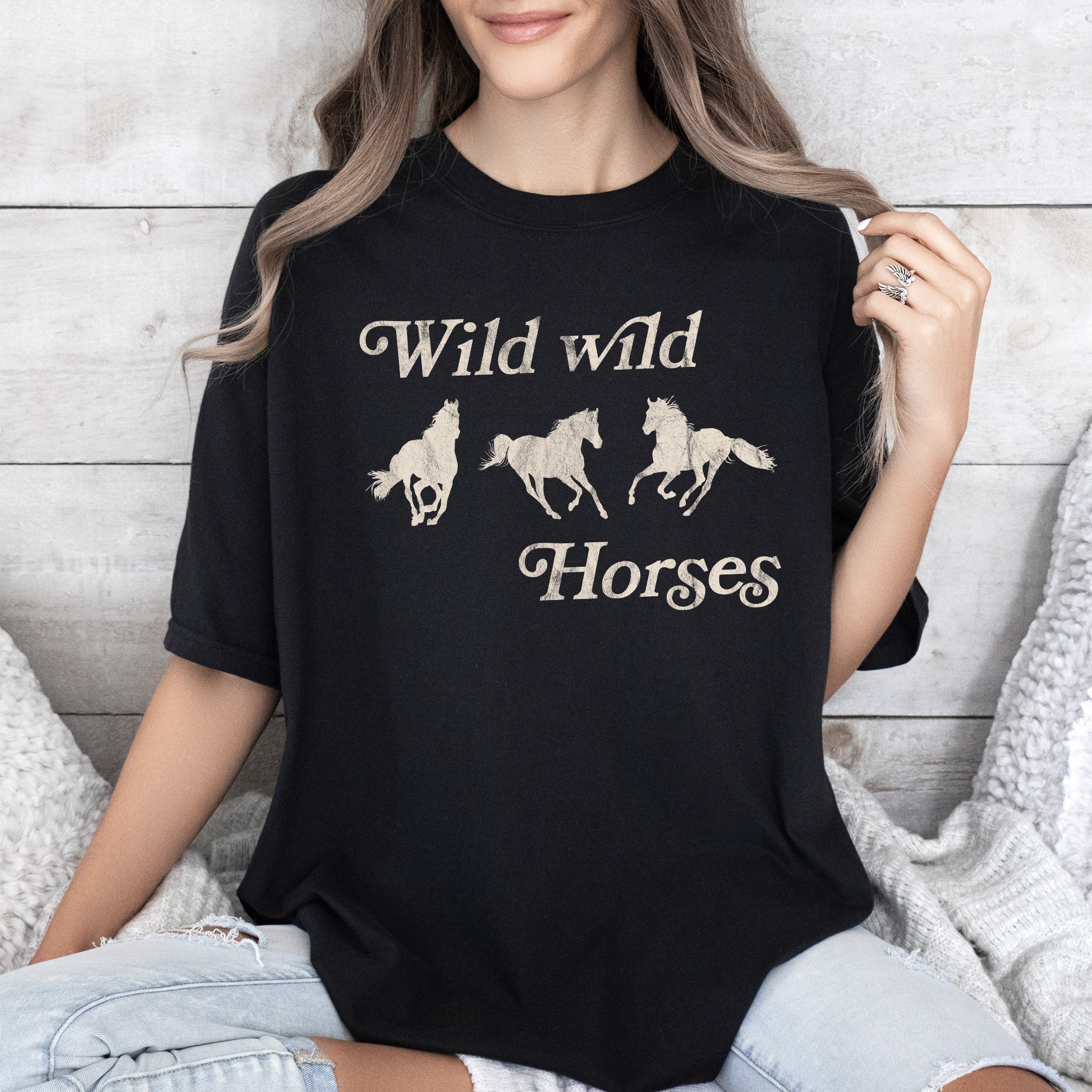 Wild Wild Horses Country Cowboy Retro Cowgirl Vintage Western Comfort Colors Tee