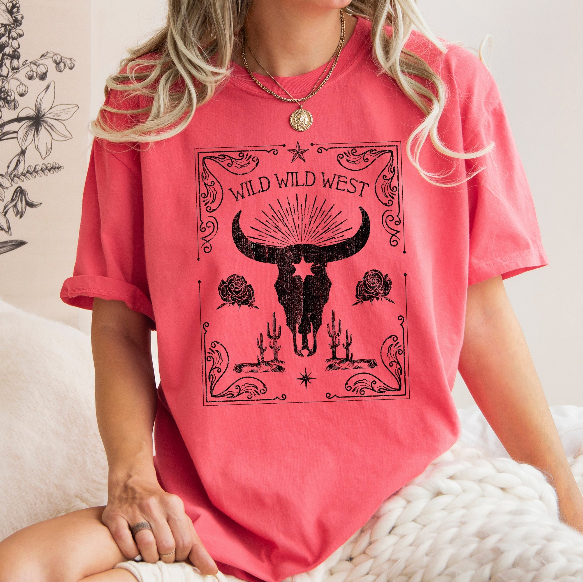 Vintage Wild Wild West Skull Cattle Cowboy Cowgirl Rodeo Americana Comfort Colors Tee