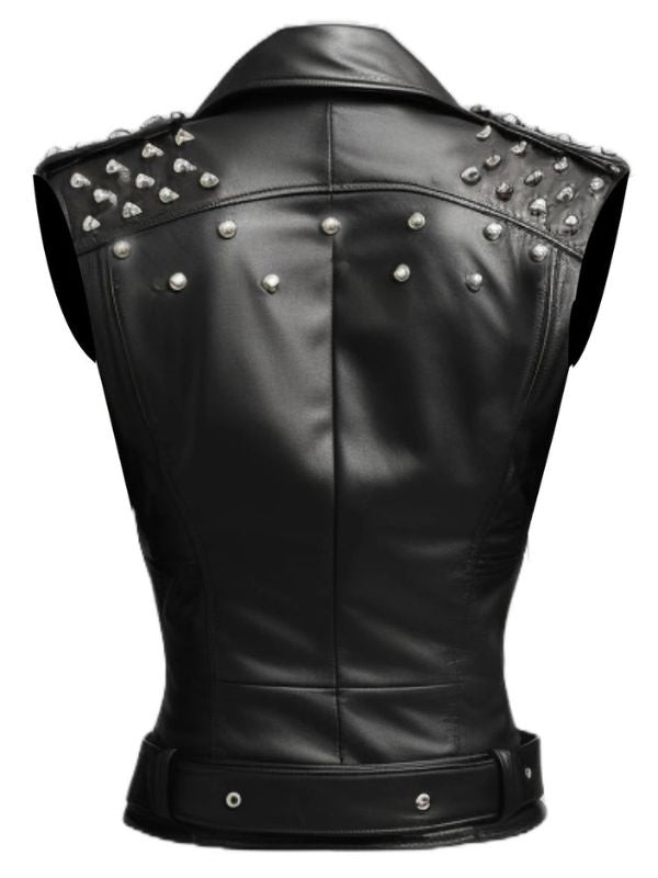 Women’s Black Stylish Biker-Style Leather Vest